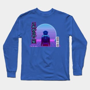 Synthwave The Life Ahead - Korekara no jinsei- Black letters Transparent Borders Long Sleeve T-Shirt